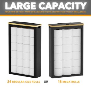 SpaceAid Extra Large Toilet Paper Storage with Lid, Hold up to 24 Regular Rolls or 18 Mega Rolls, Slim Toilet Paper Basket Holder Bin Container, Bathroom Accessories Organizer, Black