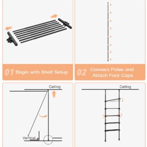 ALLZONE 5-Tier Metal Storage Shelves Organizer, Adjustable Width and Height, Shelving Units and Storage with Tension Mount, Versatile for Kitchen Shelves, Closet Shelves, Laundry Room Shelves, Black