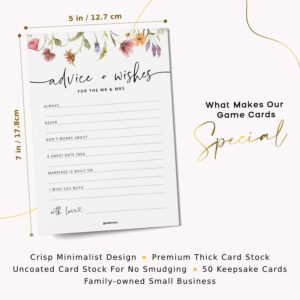 Advice and Wishes for the Mr and Mrs, Floral Wedding Advice Cards, Bridal Shower Games, Wildflower Advice for Bride Cards, Flower Advice Cards for Bridal Shower, Wedding Registry Ideas, 50 Pack