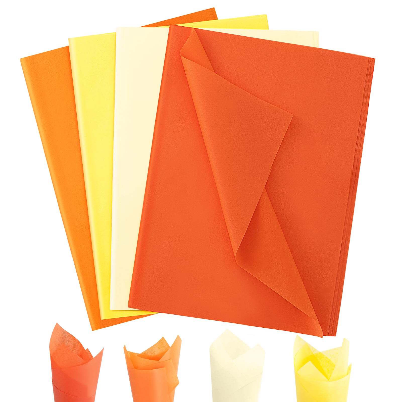 Simetufy Orange Tissue Paper for Gift Bags, 120 Sheets 14 x 20 Inches Yellow Wrapping Paper for Packaging, Tissue Paper Bulk for Fall, Halloween, Thanksgiving, Birthday, Holiday Decor and DIY Craft