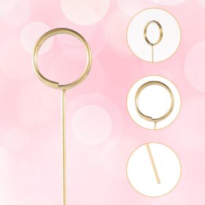 NQEUEPN 40pcs Flower Card Holder Stick, Metal Wire Floral Picks Round Photo Clip Holder Gold Photo Holders for Flower Arrangements Wedding Cake Toppers Table Number Card Note Birthday Party