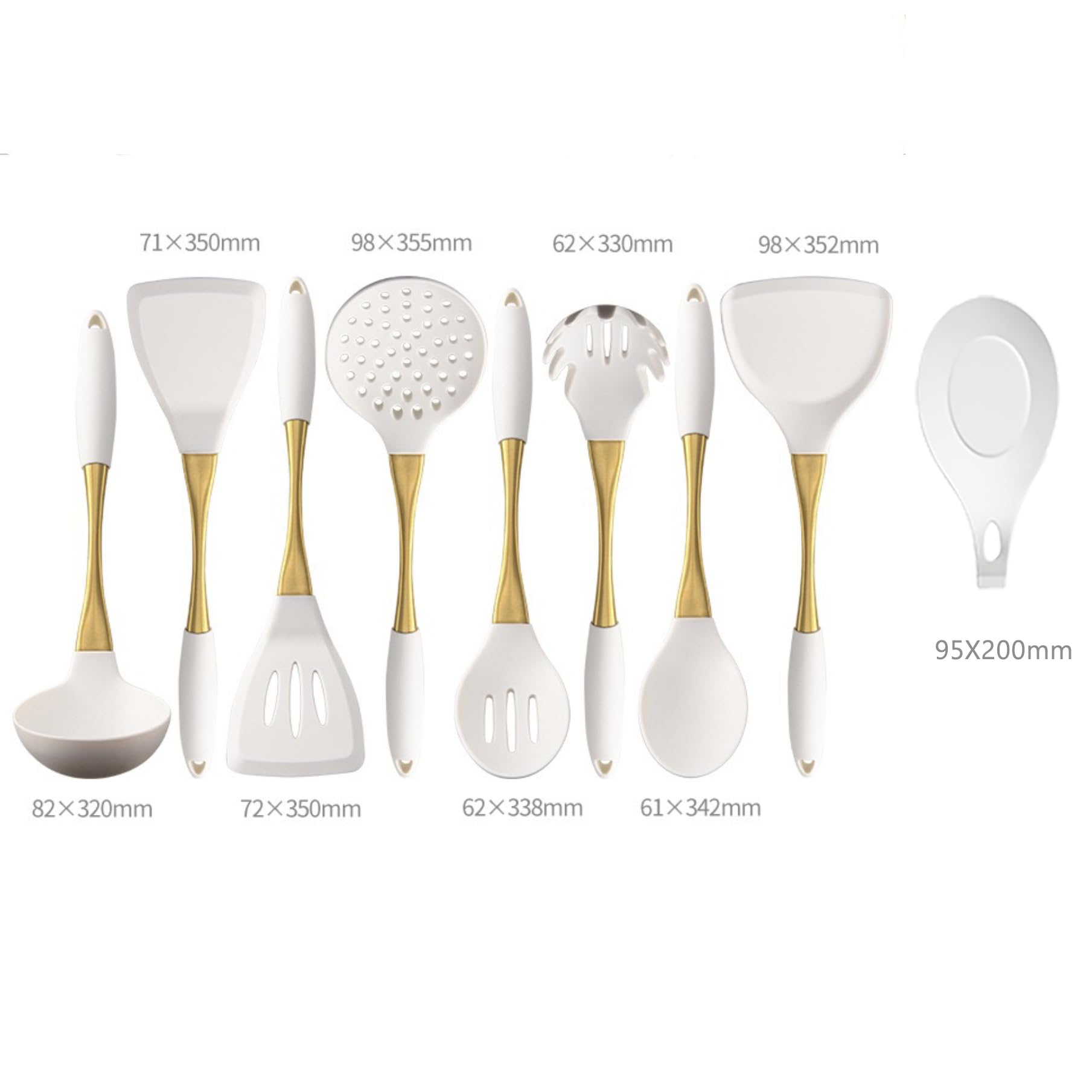 UMEONEVE White And Gold Silicone Cookware Set, 9-Piece, Universal Kitchen Utensils,gold with white kitchen utensils，Silicone Spatula Cooking Spoons for Nonstick Cookware Golden Stainless steel Handle