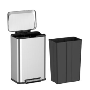 GarveeHome Trash Can Set 2 Pack, 13 Gal Stainless Steel Trash Can with Lid, Step On Waste Bins, 2 Gal Slim Trash Can for Narrow Space