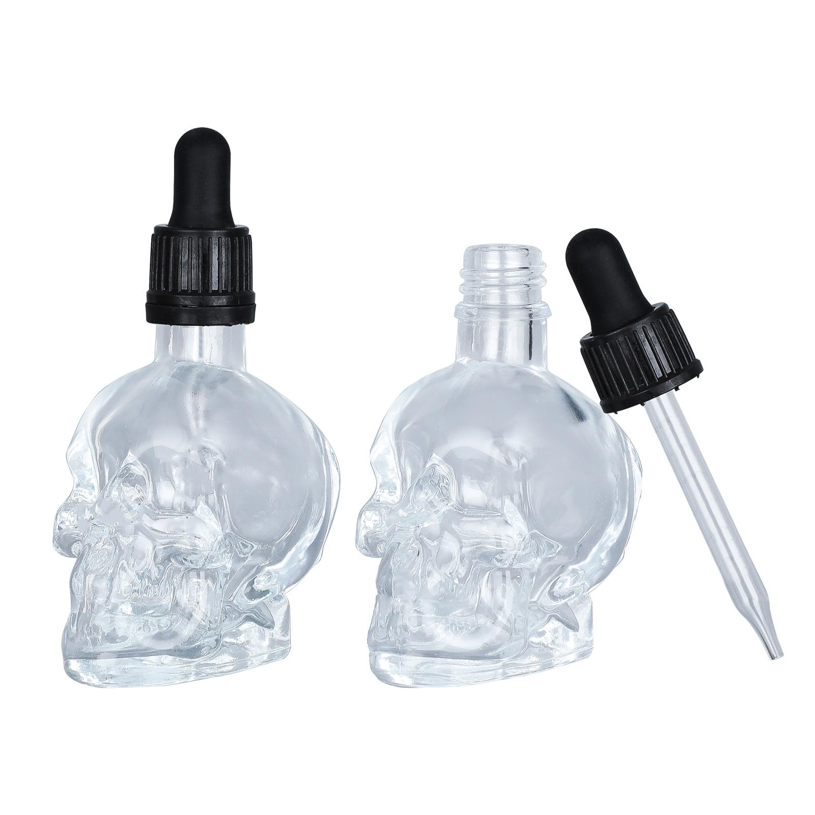 Gaussra Skull Glass Dropper Bottle with Funnel & Labels - 2 Pack - 2 oz Small Empty Eye Dropper Bottle - For Aromatherapy Refillable Essential Oil, Beauty Oil Mix, Beard Oil, Flavor Oil Dispenser