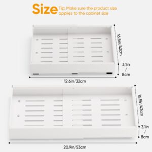 2 Pack Expandable Pull Out Cabinet Organizer Adhesive, Peel And Stick Slide Out Drawers for Kitchen Cabinets,Cabinet Pull Out Shelves For Kitchen Pantry Organization Adjustable Width 12.6"-21"