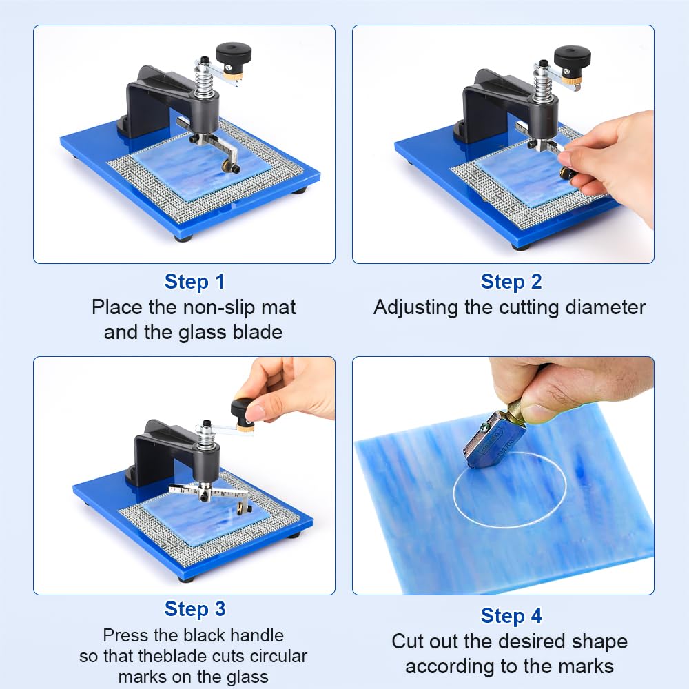 Glass Circular Cutting Tool, 3 Carbide Cutting Wheels, 0.39-3.93'' Lens Circular Cutting Tool for Stained Glass, Mosaics, DIY Projects