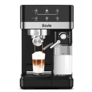 ilavie espresso machine cappuccino latte coffee espresso maker, auto milk frother for smooth milk bubbles, detachable milk reservoir, 20 bar high pressure