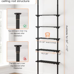 ALLZONE 5-Tier Metal Storage Shelves Organizer, Adjustable Width and Height, Shelving Units and Storage with Tension Mount, Versatile for Kitchen Shelves, Closet Shelves, Laundry Room Shelves, Black