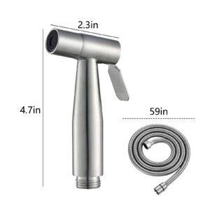 Hand Helds Bidet Sprayer with 5FT Hose, Adjustable Water Pressure Control Sprayer for Toilet Bathroom Cloth, Toilet Bidet Sprayer for Intimates Care Baby Wash Bathroom Yard Accessories (Silver)