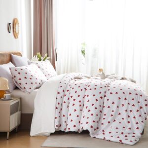 Nayoroom Heart Comforter Set Twin Size Kawaii Red Heart Pattern Comforter Kids Girls Cute Heart-Shaped Comforter 2Pcs Soft Lightweight Bedding Set for All Seasons (1 Comforter, 1 Pillowcase)