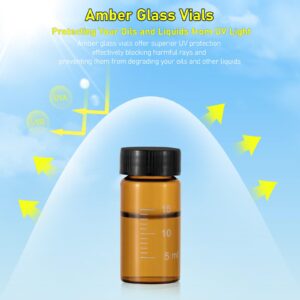 Njvial 36Pcs 20ml Small Amber Glass Vials with Lids and Scale Lab Sample Vials Empty Refillable Perfume Travel Mini Glass Graduated Measuring Bottles with Screw Caps for Essential Oils