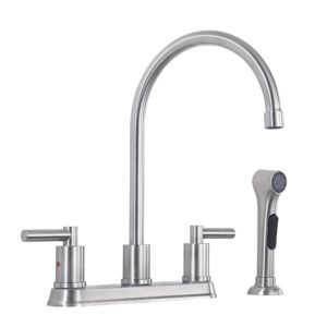 arrisea 2 handle kitchen sink faucet with side sprayer, two handle 4 holes 8 inch centerset kitchen faucets with 24 inch pull-out side sprayer, brushed nickel stainless steel high arc kitchen tap