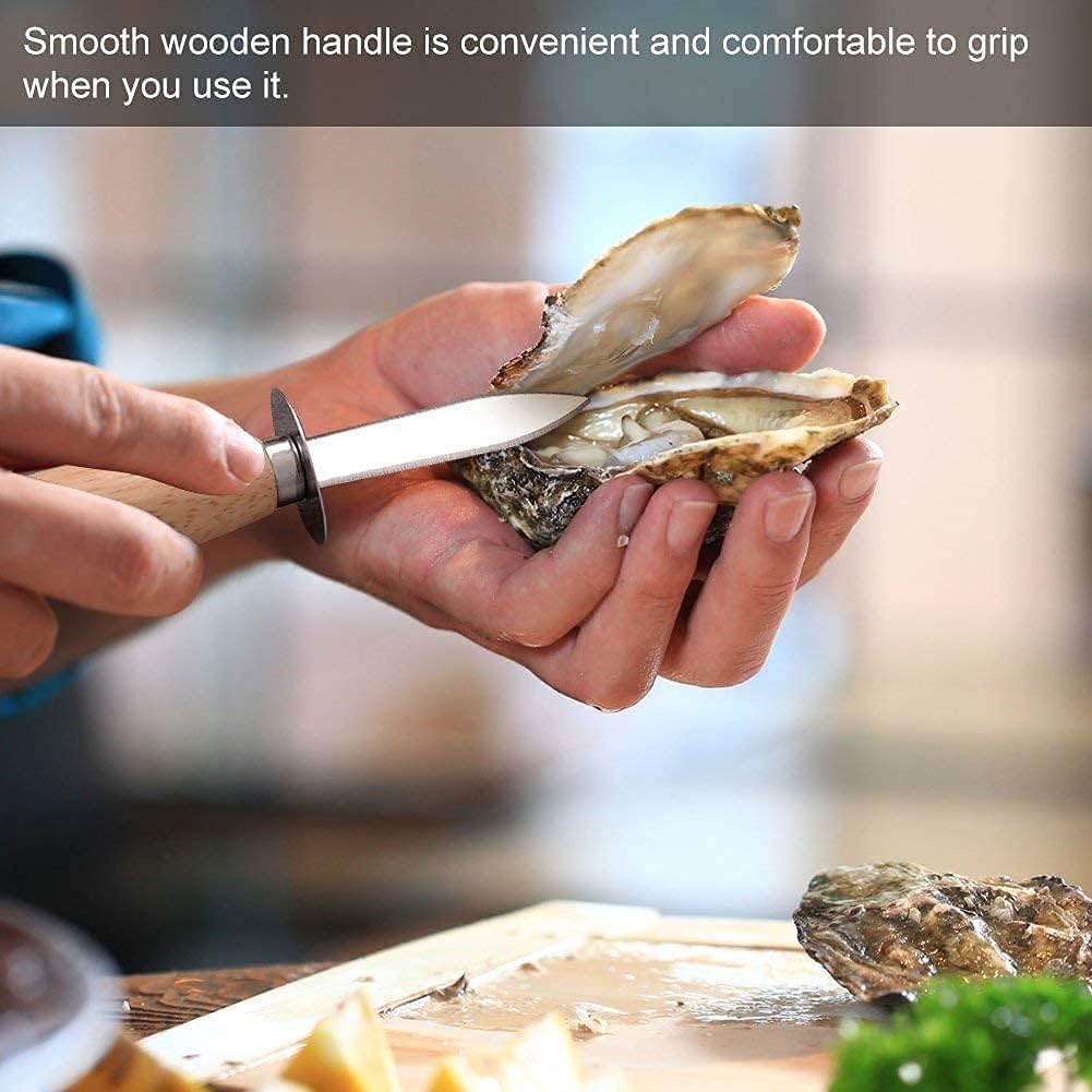 Oyster Shucking Knife Set , Oyster Knife Opener 2 Stainless Steel Oyster Knifes and 1 Pair Cut Resistant Gloves Oyster Opener Kit Oyster Opener with Wood-Handle Stainless Steel for Clam Shellfish and Seafood