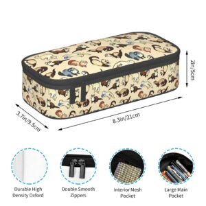 QHWLR Hairy Ferret print Pencil Case Large Capacity Pen Pouch for interlayer Adults Cosmetic Bag Supplies ﻿, Black