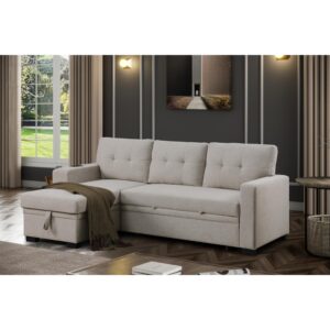 Devion Furniture Fabric Reversible Modern Side Compartment Sleeper Sectional Sofa Bed Light Gray