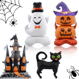 4 pieces inflatable standing halloween foil balloons inflatable standing spooky castle pumpkin black cat maylar foil balloon for day of the dead horror halloween party decorations