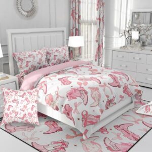 Manfei Cowgirl Comforter Set,Western Cowboy Boots Pink Bowknots Bedding Set for Kids Teens Bedroom,Dreamy Fairy Tale Princess Starry Quilt Set,Pink White Duvet Insert 2 Pcs with 1 Pillowcase,Twin