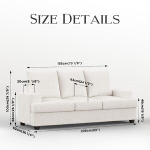 Zelimon Couches for Living Room, 89" Sofa Couch with Extra Deep 3 Seats, Tool-Free Setup Sofa Bed, Modern Cotton Chenille Fabric Sleeper Sofa for Small Spaces, Living Room, Bedroom, Apartment, Beige