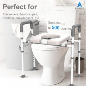 Agrish Raised Toilet Seat with Handles, FSA/HSA Eligible Toilet Seat Risers for Seniors - with Adjustable Height & Width, 500lb Handicap Elevated Toilet Seat for Elderly, Fit Any Toilet