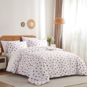 Nayoroom Heart Comforter Set Twin Size Kawaii Red Heart Pattern Comforter Kids Girls Cute Heart-Shaped Comforter 2Pcs Soft Lightweight Bedding Set for All Seasons (1 Comforter, 1 Pillowcase)