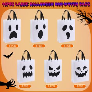 Sanwuta 48 Pcs Halloween Tote Bags Gift Bags 14.9 x 11.8 Large Trick or Treat Bags Halloween Ghost Bags Reusable Halloween Non Woven Candy Bags Treat Goodies Bags for Halloween Party Supplies