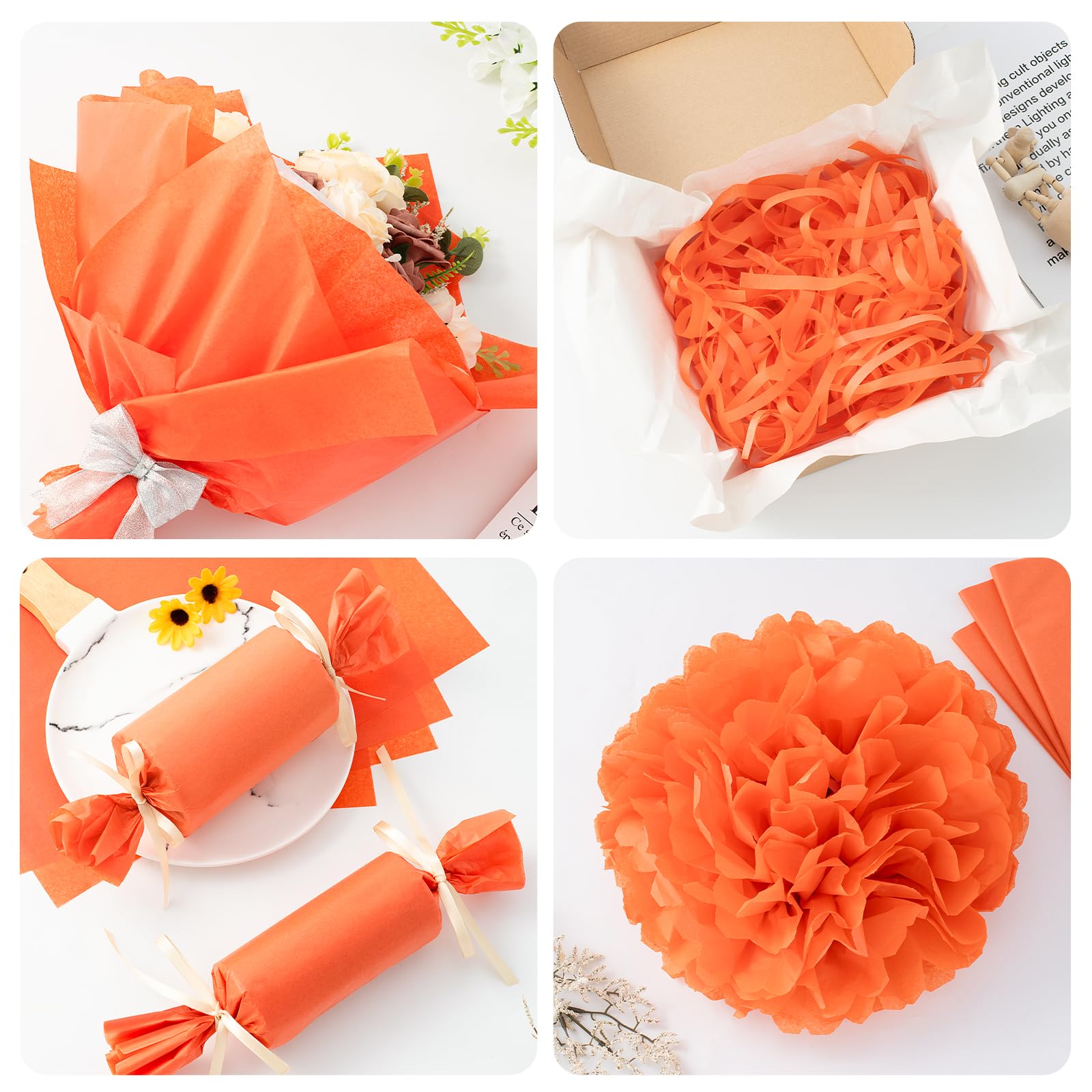 Simetufy Orange Tissue Paper for Gift Bags, 125 Sheets 14 x 20 Inches Orange Wrapping Paper for Packaging, Tissue Paper Bulk for Fall, Halloween, Thanksgiving, Birthday, Holiday Decor and DIY Crafts