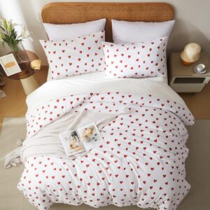 Nayoroom Heart Comforter Set Twin Size Kawaii Red Heart Pattern Comforter Kids Girls Cute Heart-Shaped Comforter 2Pcs Soft Lightweight Bedding Set for All Seasons (1 Comforter, 1 Pillowcase)