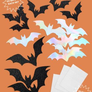 xo, Fetti Halloween Bat Wall Decor - 50 pcs. | Spooky Season Decoration, Haunted House Party Signs, Adhesive Bat Decor, Black and Silver Backdrop