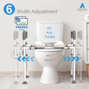 Agrish Raised Toilet Seat with Handles, FSA/HSA Eligible Toilet Seat Risers for Seniors - with Adjustable Height & Width, 500lb Handicap Elevated Toilet Seat for Elderly, Fit Any Toilet