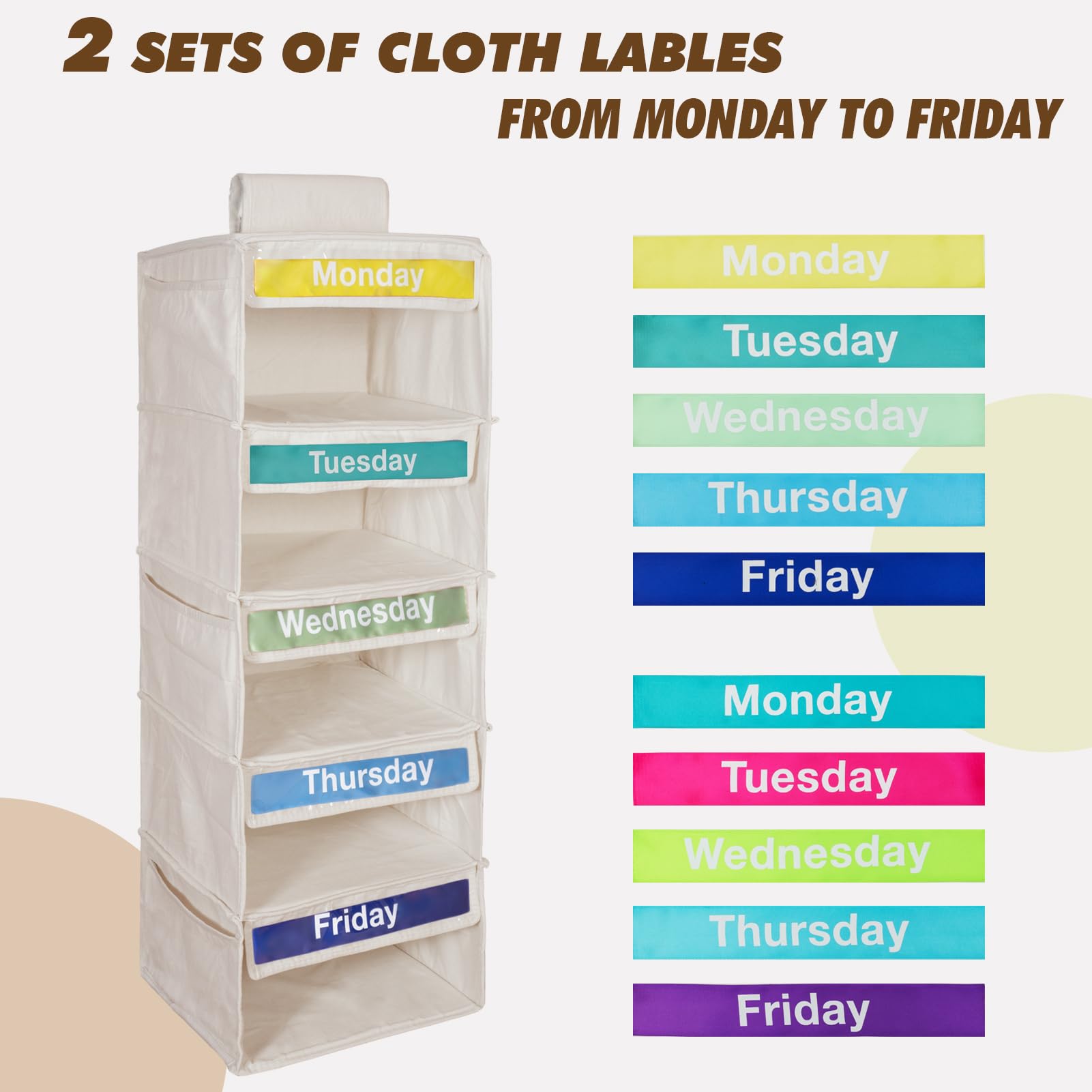 Weekly Clothes Organizer for Kids-Day of The Week Clothes Organizer for Kids-Kids Daily Clothes Organizer-Monday Friday Clothes Organizer-Kids Closet Organizer (Warm white)