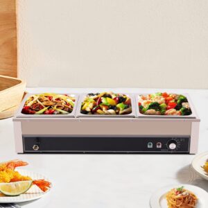 Electric Commercial Food Warmer,Buffet Food Warmer,Stainless Steel Bain Marie Buffet with Temperature Control & Lid for Parties, Catering (3 Pan-1500W)