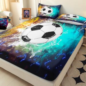 WJLBKGU Soccer Sheets Twin - 3PCS, Sports Bedding Sets for Boys Kids Soccer Bed Sheet, Football Bedding Soccer Sheets Twin Kids Sheets Bed Sheets Set, 1 Flat Sheet + 1 Fitted Sheet + 1 Pillowcases