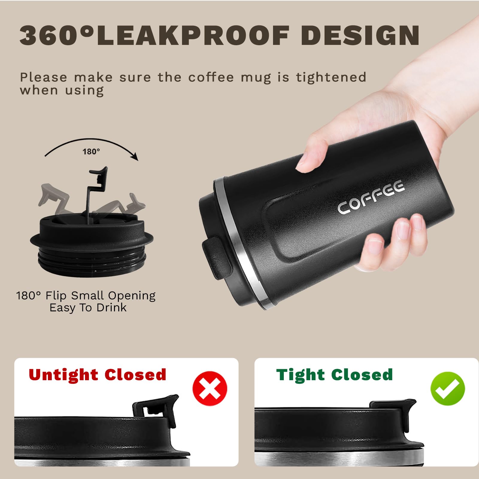 Travel coffee mugs spill-proof and leak-proof, reusable coffee cups with lids, stainless steel vacuum thermos coffee tumblers,thermal insulation cups for men and women hot & cold drinks