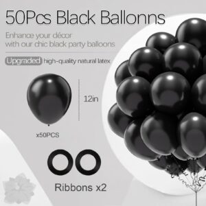 OuMuaMua 50 Pcs Black Balloons, Black Party Decorations 12 Inch Black Latex Balloons for Balloon Garland Arch, Halloween Birthday Baby Shower Wedding Graduation Party Decorations Favors