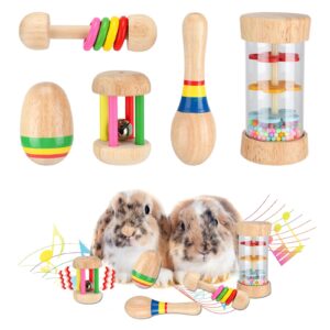 mewtogo 5 pcs wooden bunny toys - safe rabbit toys, multi-colored bite-resistant guinea pigs toys for chinchillas hamsters small animals playing indoor outdoor bunny gifts