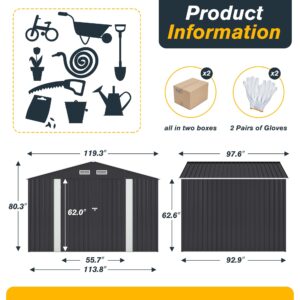 JAXPETY 8x10 FT Large Storage Shed, Metal Outdoor Shed with Air Vent Lockable Door, Sheds & Outdoor Storage Tool Shed for Backyard Garden Patio Lawn, Black