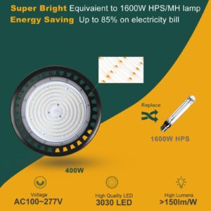 LED High Bay Light 400W（480x1W LED） 60000lm High Bay LED Lights, 5000K High Bay LED Shop Lights with US Plug, AC100-277V UFO Commercial Bay Lighting for 30-55FT Height -2Pack