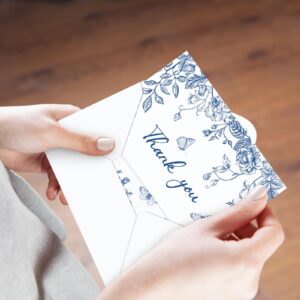 Whaline 32 Packs Floral Thank You Cards Blue White Chinoiserie Flower Greeting Cards Blank Note Cards with Envelopes and Stickers for Wedding Birthday Bridal Shower, 4 x 6 Inch