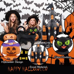 4 Pieces Inflatable Standing Halloween Foil Balloons Inflatable Standing Spooky Castle Pumpkin Black Cat Maylar Foil Balloon for Day of The Dead Horror Halloween Party Decorations