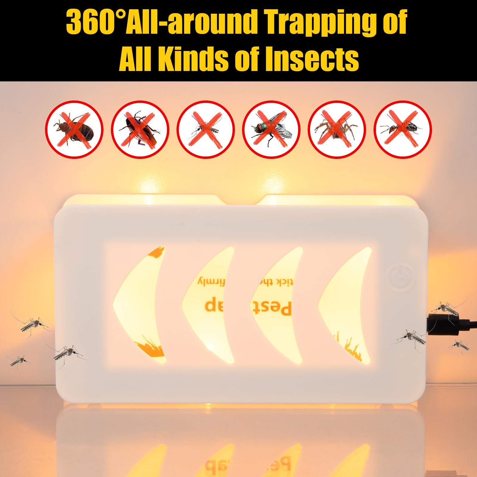 Flea Traps for Inside Your Home, Flea Trap with Adjustable Light Modes & 4 Flying Insect Trap Sticky Refill Pads, Pest Trapper for Fleas, Flies, Mosquitoes (2, White)