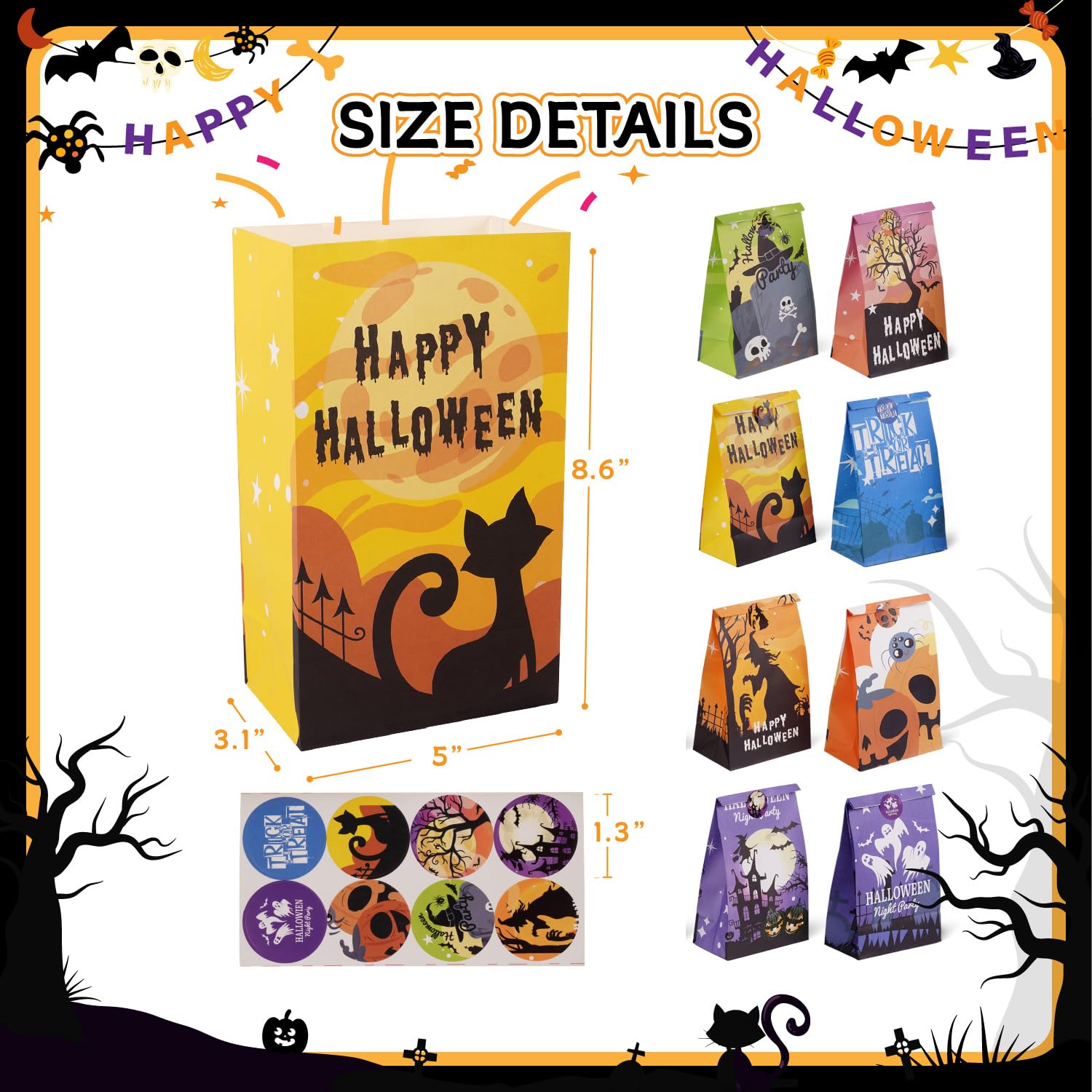 Linelglobal Halloween Treat Bag for Party Favor Kid Goodie Bag 24 Pack