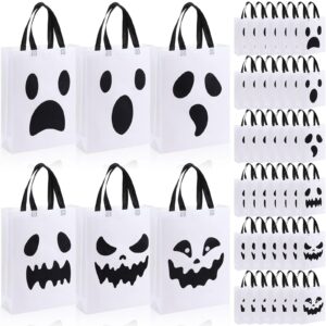 sanwuta 48 pcs halloween tote bags gift bags 14.9 x 11.8 large trick or treat bags halloween ghost bags reusable halloween non woven candy bags treat goodies bags for halloween party supplies