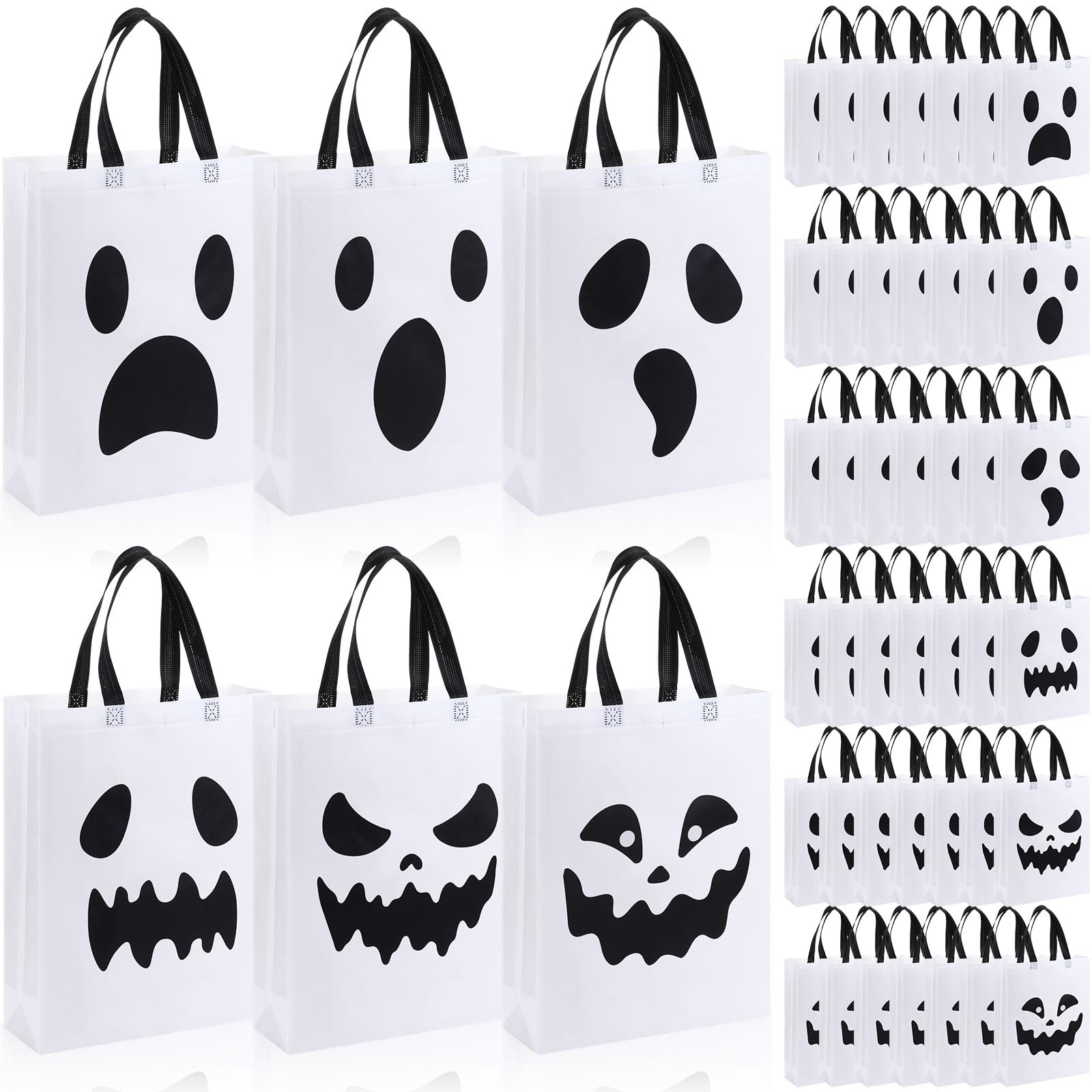 Sanwuta 48 Pcs Halloween Tote Bags Gift Bags 14.9 x 11.8 Large Trick or Treat Bags Halloween Ghost Bags Reusable Halloween Non Woven Candy Bags Treat Goodies Bags for Halloween Party Supplies