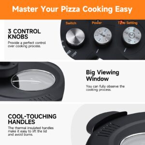 Upgrade Davivy 16" Large Indoor Pizza Oven with Pizza Stone & Grill Pan, Electric Pizza Cooker Heats up to 380℃, Portable Indoor Pizza Maker Machine for Home with Timer, Window - Black