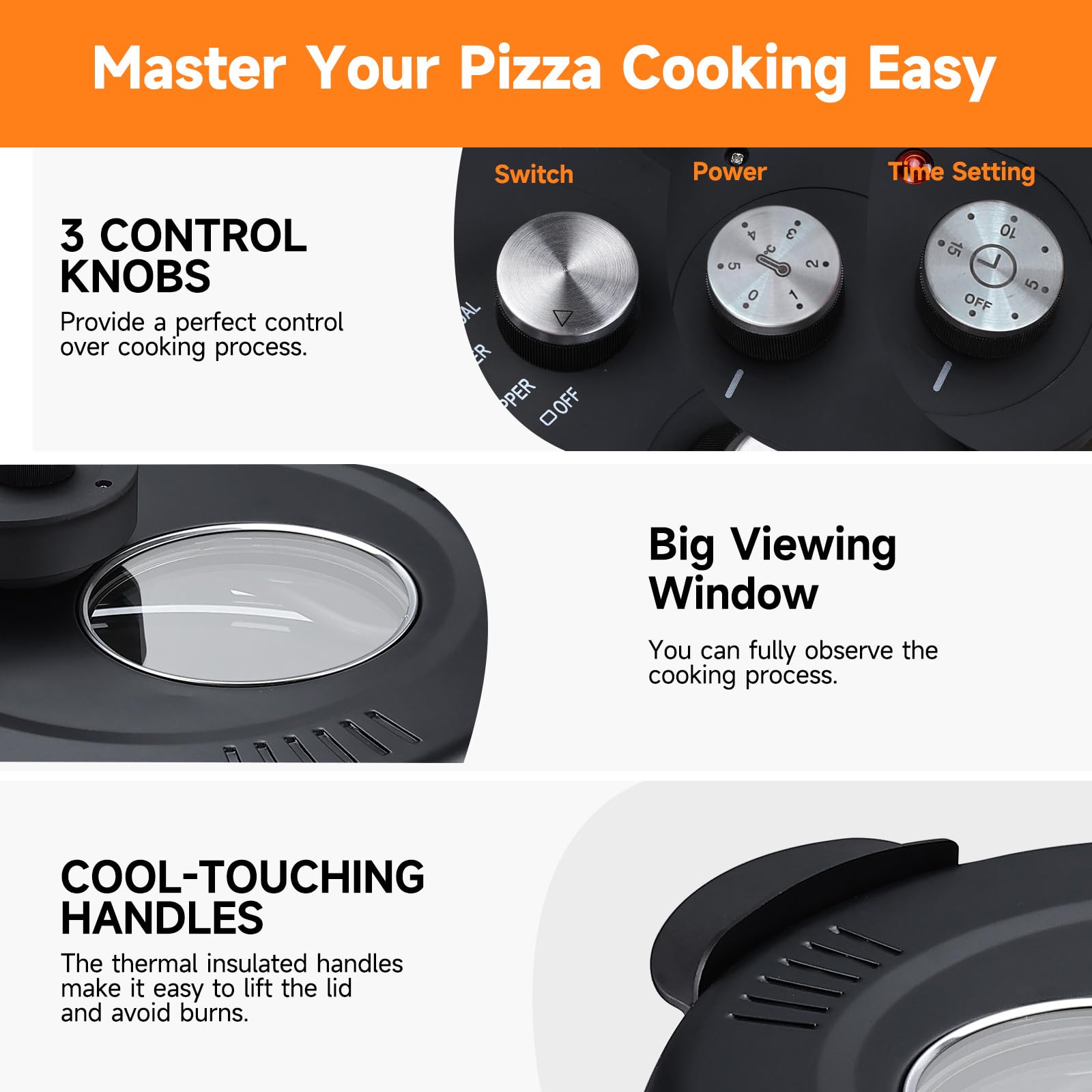 Upgrade Davivy 16" Large Indoor Pizza Oven with Pizza Stone & Grill Pan, Electric Pizza Cooker Heats up to 380℃, Portable Indoor Pizza Maker Machine for Home with Timer, Window - Black