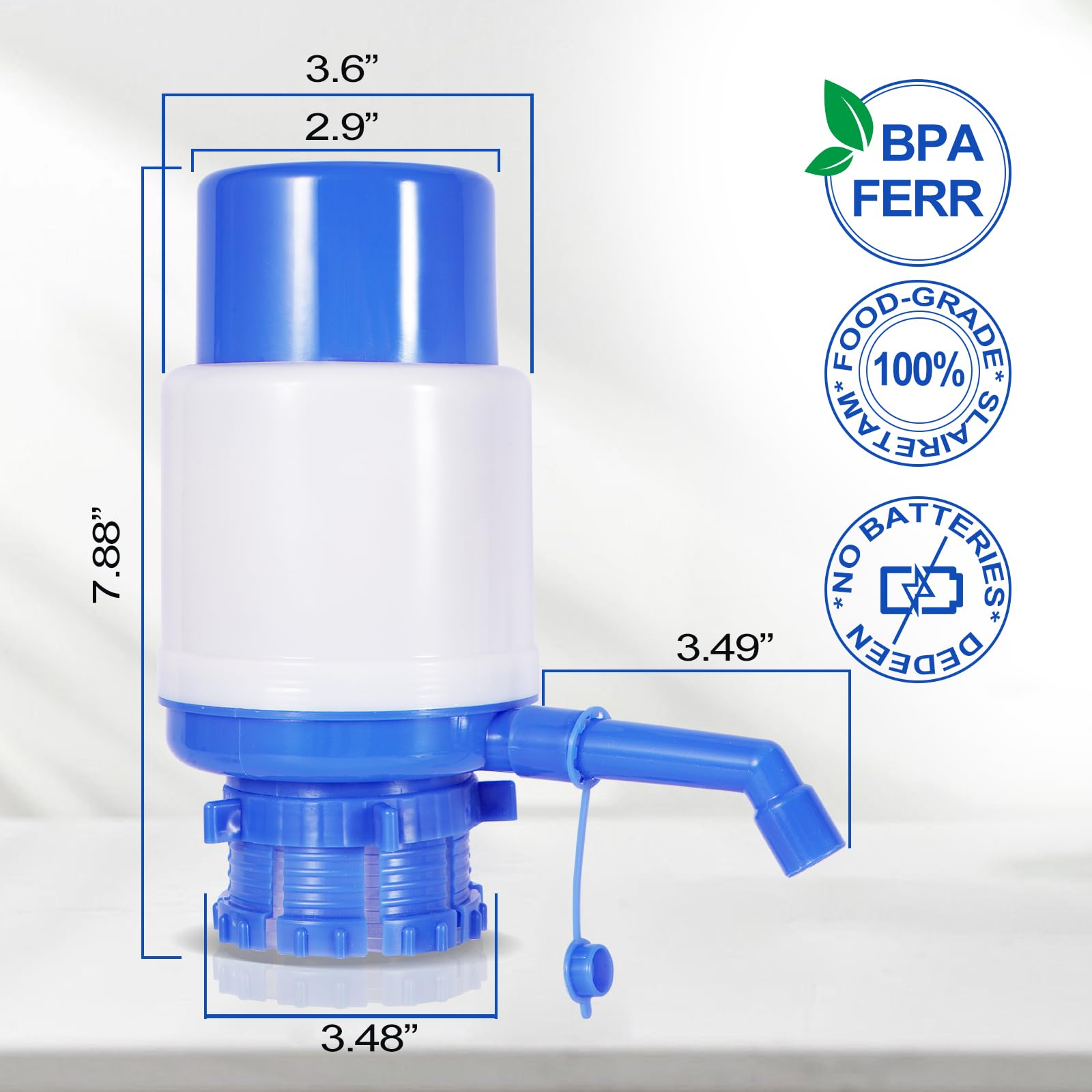 Buoluty 5 Gallon Water Dispenser Pump, Includes Adjustable Tube Length with Cleaning Brush. Manual Water Pump for 5 Gallon Bottle, Made of Food-Grade Plastic