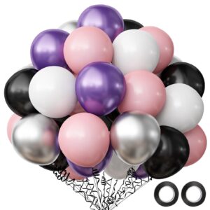 oumuamua halloween balloons decorations, 60pcs 12inch pink black and white balloons metallic purple silver latex balloons for kids halloween party birthday baby shower graduations party decorations