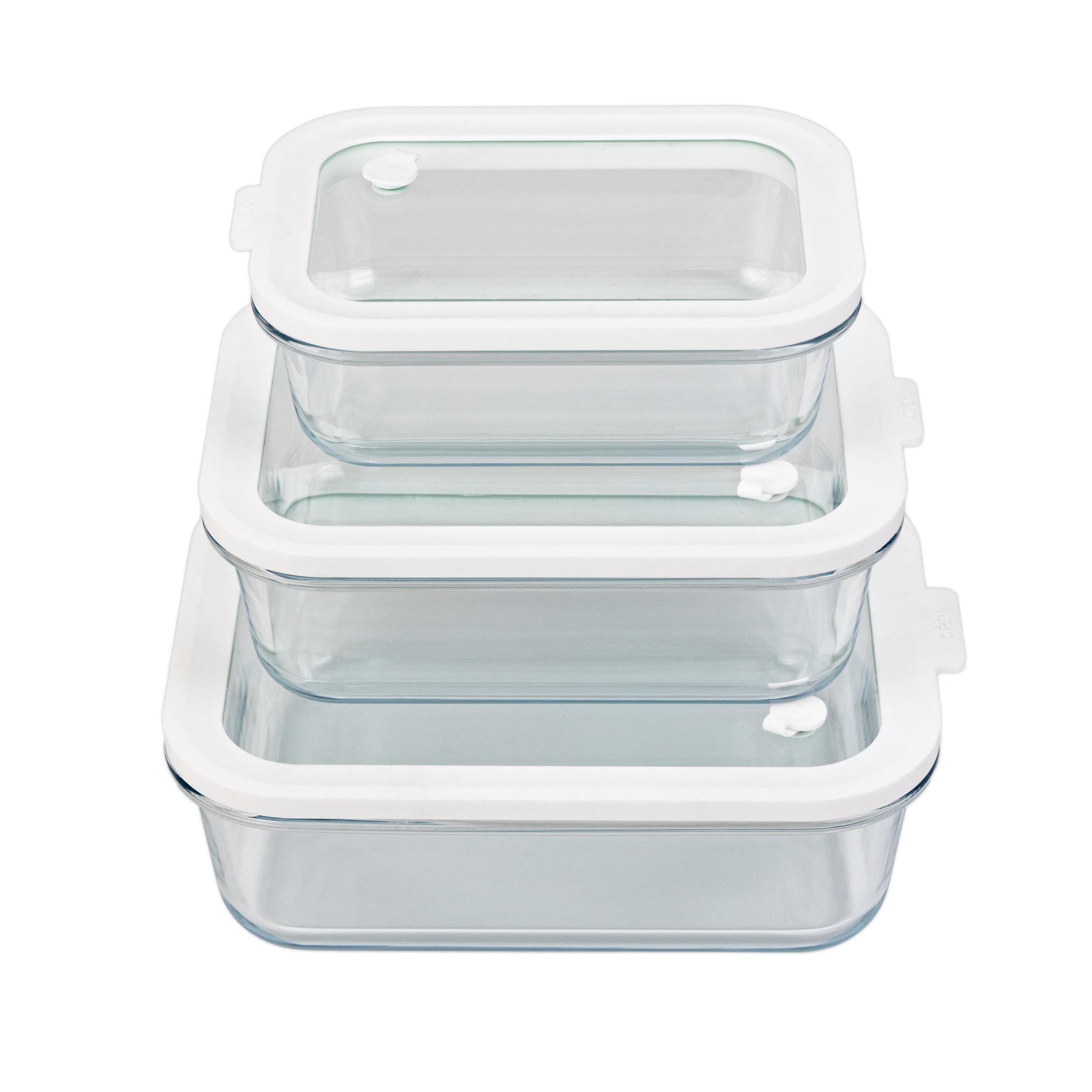 Sio GLASS storage containers with GLASS lids, NO PLASTIC, Set of 3, Airtight Small Medium Large for Food Meal Prep, Silcone Snapware Bowl Container