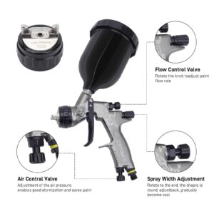 HVLP Spray Gun, 1.3 mm and 1.8 mm Stainless Steel Air Spray Gun, 600 ml and 400 ml Mixing Cup Gravity Feed Paint Sprayer for Paint and Varnish. (Black)