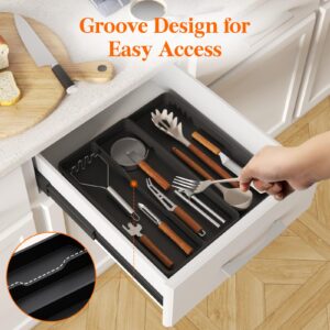 Lifewit Utensil Drawer Organizer, Expandable Cooking Silverware Tray for Kitchen Drawer, Adjustable Cutlery Flatware Holder, Plastic Spatula Tools and Gadgets Storage Divider, 3 Compartments, Black